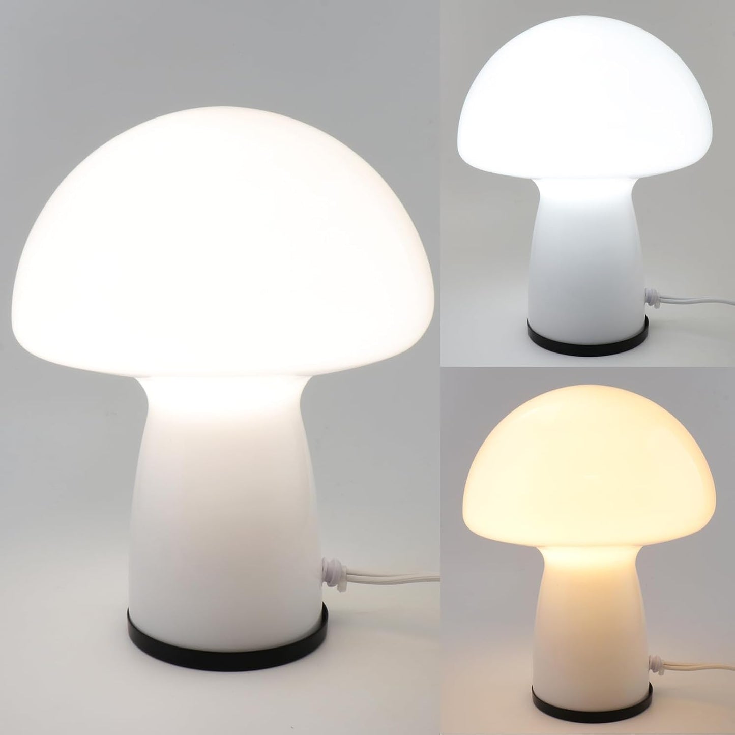 Mushroom lamp,Dimmable Glass Table Lamp,Vintage Style Table Lamp,White Bedside Desk lamp,Cute Table Lamps.（LED Bulbs Included）