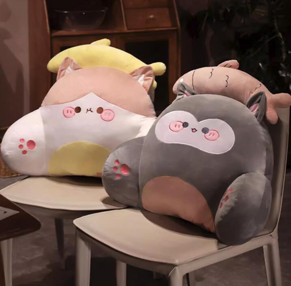 Cartoon Cat Bed Backrest Pillow Sofa Lumbar Back Cushion Office Chair Waist Support Pillow Soft Reading Back Pillow (Mixed Color, 55×40CM/21.65"×15.7")
