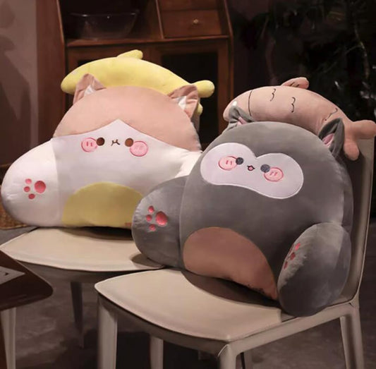 Cartoon Cat Bed Backrest Pillow Sofa Lumbar Back Cushion Office Chair Waist Support Pillow Soft Reading Back Pillow (Mixed Color, 55×40CM/21.65"×15.7")