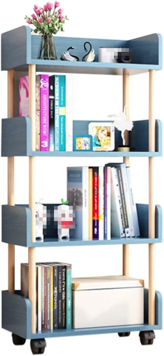 Modern Open Bookshelf with Wheels, Free Standing Wooden Bookcase, Multifunctional Storage Organizer, Stylish Display Shelf for Home & Office, Space-Saving Design