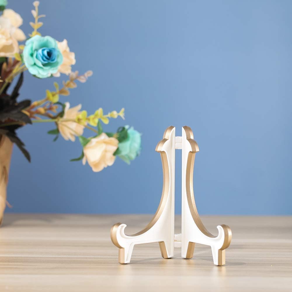 Artliving 2 Pack 5inch White Gold Thicken Acrylic Easels Display Stand Plate Stand Holder display Pictures Frame ,Decorative Plates, and Artworks