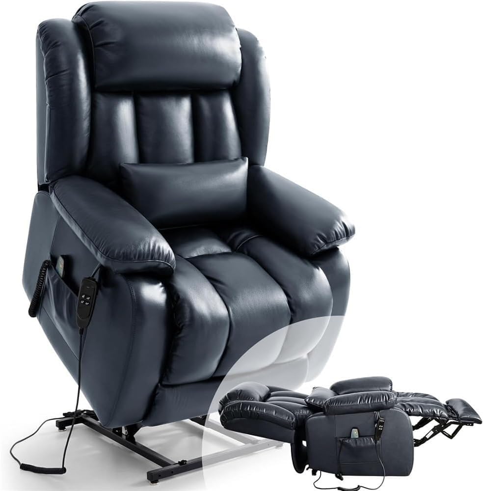 Dual Motor Power Lift Recliner Chair with Infinite Position Massage and Heating Lay Flat Electric Lounge Chairs with Remote Control for Elderly Living Room Bedroom