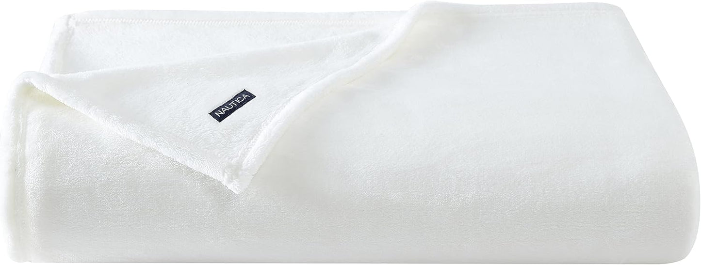 Nautica - Twin Blanket, Soft Plush Fleece Bedding, Ideal for Bed or Couch, Dorm Essentials, Oeko-Tex Certified (Solid White)