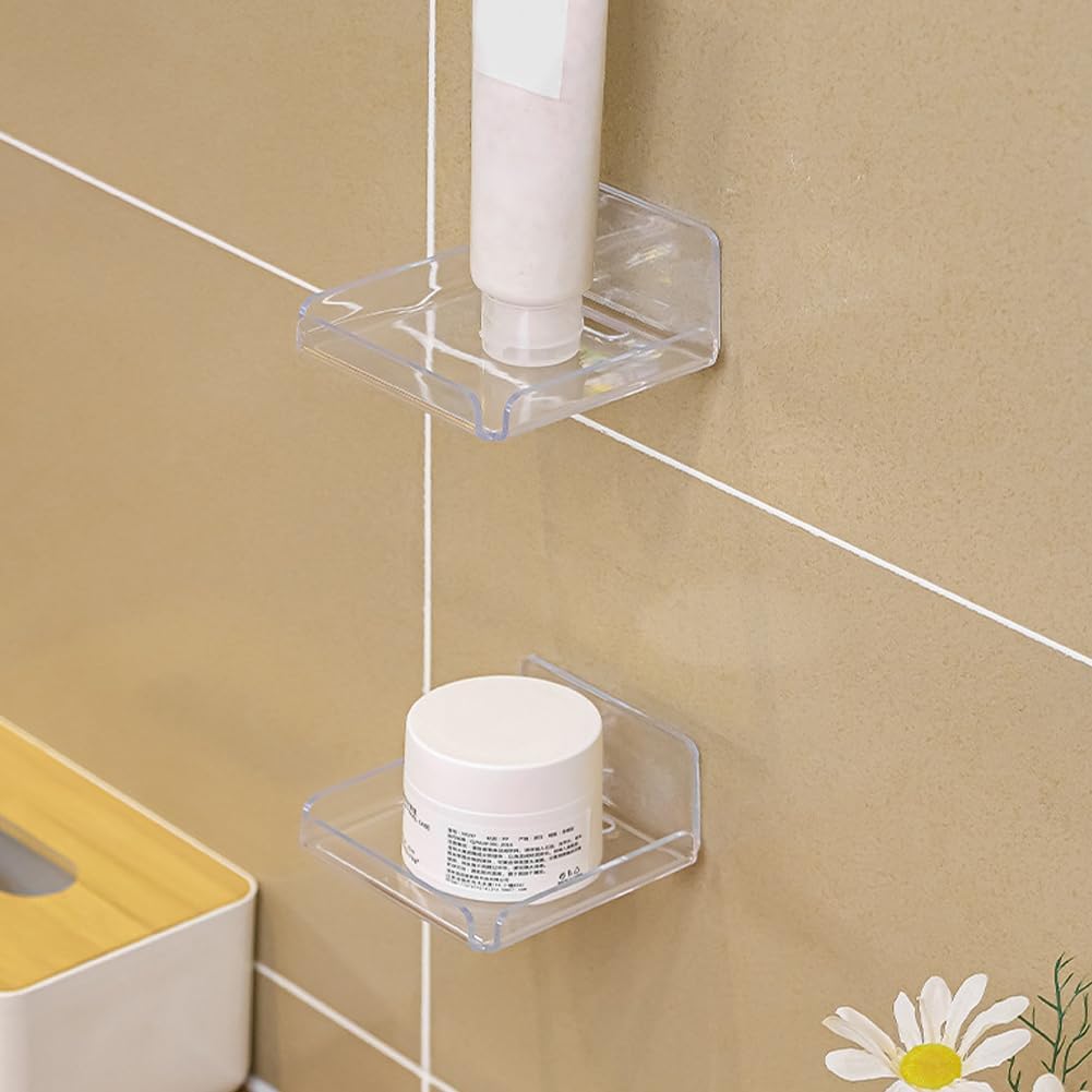 2 Pack Acrylic Floating Shelves, Clear Wall-Mounted Shelves Adhesive Wall Shelf No Drill Display Shelf for Book Picture, Plant, Easily Expand Wall Space for Bathroom Office Home