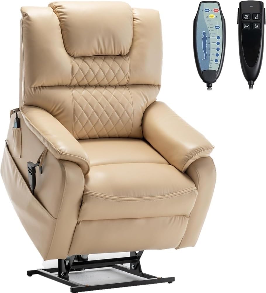 Dual Motor Electric Oversized Lift Recliner Chair with Heat and Massage Heavy Duty Lay Flat 180 Degree Power Reclining Sofa Chairs for Elderly Living Room