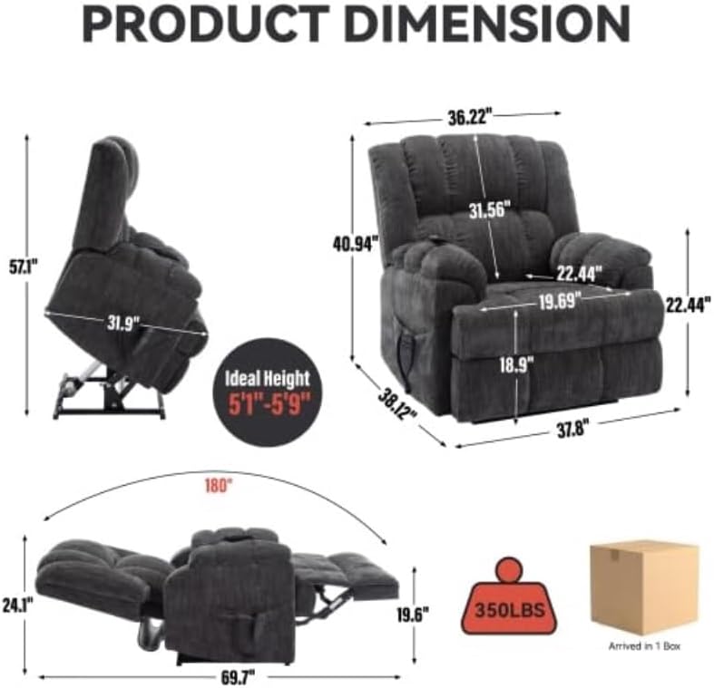 Dual Motor Power Lift Recliner Chair with Full-Body Vibration Lumbar Massage Heating Lay Flat Assisted Standing Chairs for Elderly Living Room Bedroom
