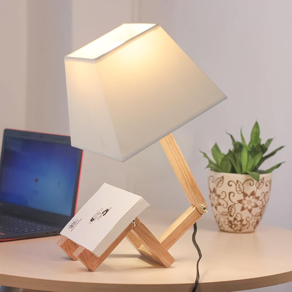Cute Desk Lamp,Unique Dimmable Robot Bedside Table Lamps,Fun Funky Reading Desk Lamps for Nightstand,Bedroom,Kids Room,Living Room,(Square Lampshade)