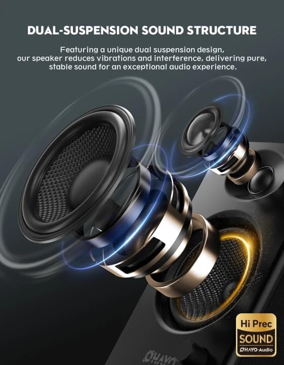 OHAYO 60W Computer Speakers for Music and Gaming, Active Bluetooth 5.3, Stereo 2.0 Speakers for Desktop PC or Laptop, 3.5mm Aux RCA USB Input, 1 Pair, Black