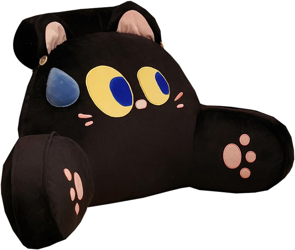 Cartoon Bed Backrest Pillow Sofa Sleeping Ergonomic Lumbar Pillow Chair Waist Cushion Soft Bed Rest Reading Pillow (Black, 65×40cm/25.59"×15.7")
