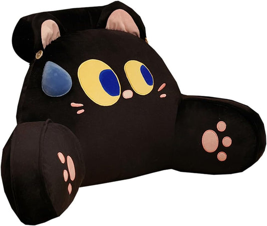 Cartoon Bed Backrest Pillow Sofa Sleeping Ergonomic Lumbar Pillow Chair Waist Cushion Soft Bed Rest Reading Pillow (Black, 65×40cm/25.59"×15.7")