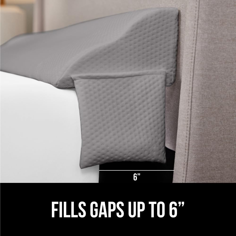 GORILLA GRIP Patented Bed Wedge Pillow for Headboard Gap, Filler Between Mattress Gaps, Comfortable Supportive High Density Cushioned Foam Pillows, Stay in Place Gripping Dots, Full Size Soft Gray