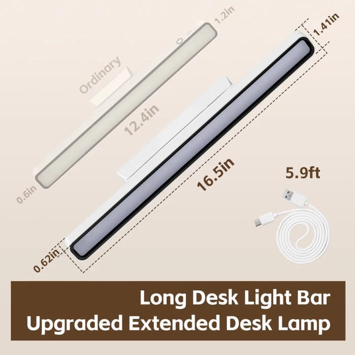 Desk Light Bar 16.5in Magnetic Rechargeable LED Light Bar, 3000K, 4500K, 6000K Color Temperature Battery Powered Under Cabinet Lighting for Desk, Home Office, Shelf, Reading