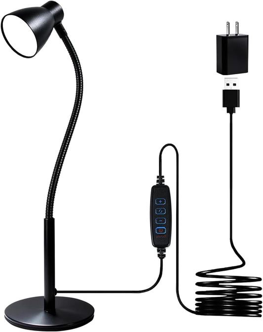 LED Desk Lamp for Home Office, CRI 90+ Eye-Caring Reading Light, Small Desk Light with Flexible Goose Neck, Perfect for Study Desk (Adapter Included)