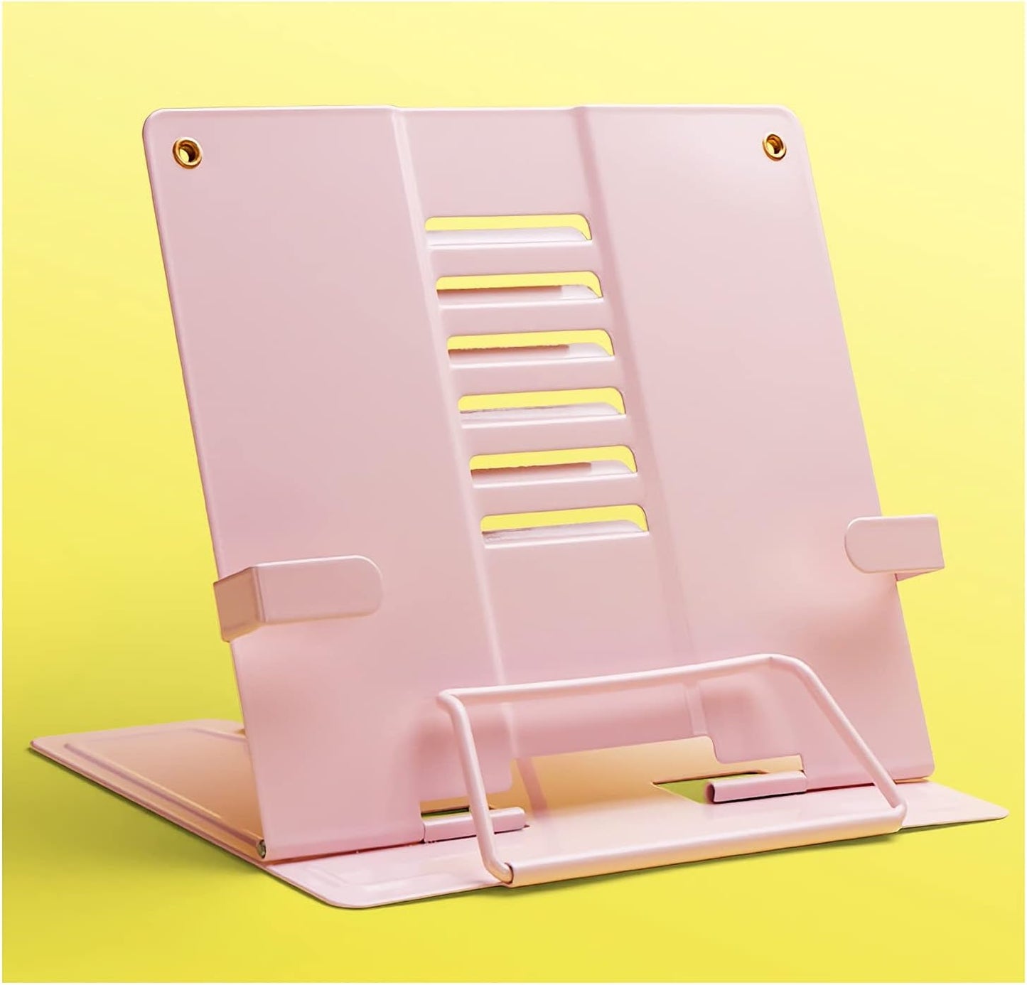 Book Stand Book Stand Metal Reading Stand Book Holder Adjustable Height for Desk Foldable Cookbook Textbook Tablet Portable 8.3 x 7.5 inch (Color : Mug) (Pink)