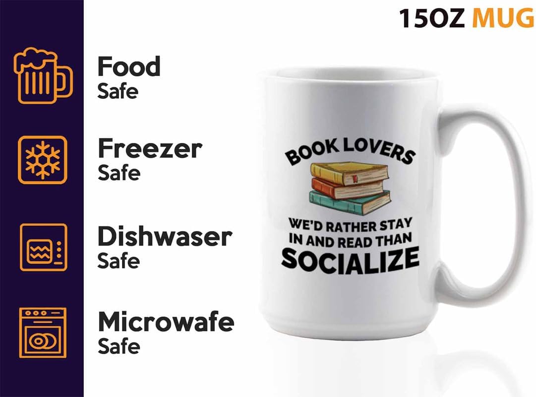 Book Lover Coffee Mug 15oz White - Read than socialize - Gift For Poets Bookish People Bibliophile Librarian Book Club Reader