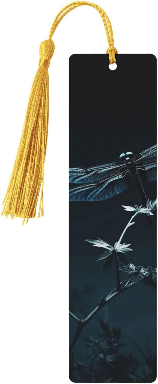 Dragonfly on Plant Bookmarks Gifts for Women Men, Wooden Bookmarks for Book Lovers, Vintage Book Marks Ornaments with Tassel, Unique Personalized Reading Page Markers Gold
