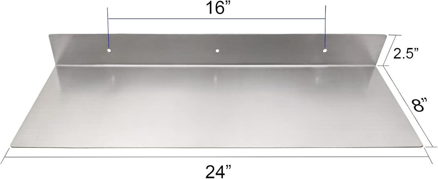 Brushed Nickel Stainless Steel Floating Shelves Wall Mounted Metal Shelf (24 inch x 8 inch) Heavy Duty Picture/Photo/Plant Display Ledge, Linear Floating Shelf Modern Farmhouse Shelf
