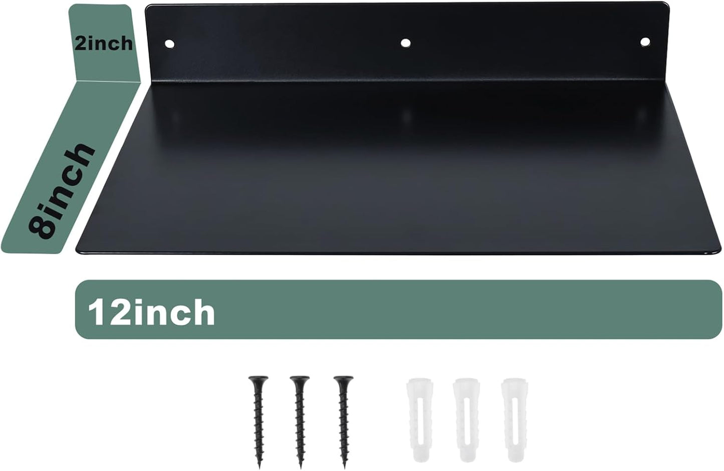 RealPlus Metal Floating Shelf Wall Mounted (12 inch x 8 inch) Heavy Duty Steel Display Shelves, Black