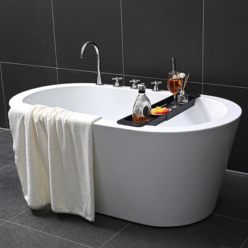 Black Tub Tray for Bathtub Expandable 29.5in Telescopic Bathtub Storage Rack with Wine Cups Holder Anti-Slip Design Multifunction Plastic Serving Tray Bathroom Accessories