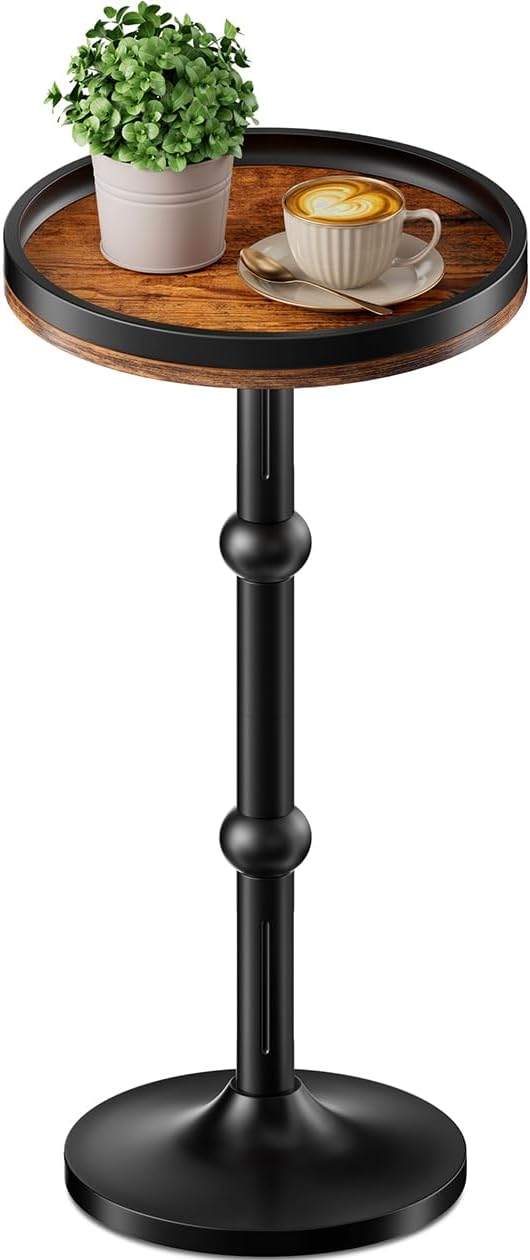 Small Round Side Table, Coffee Drink Table for Small Spaces, Modern Night Stand with Metal Leg, Weighted Iron Base Pedestal Round End Tables for Living Room, Bedroom, Narrow Corners,Sofa Couch