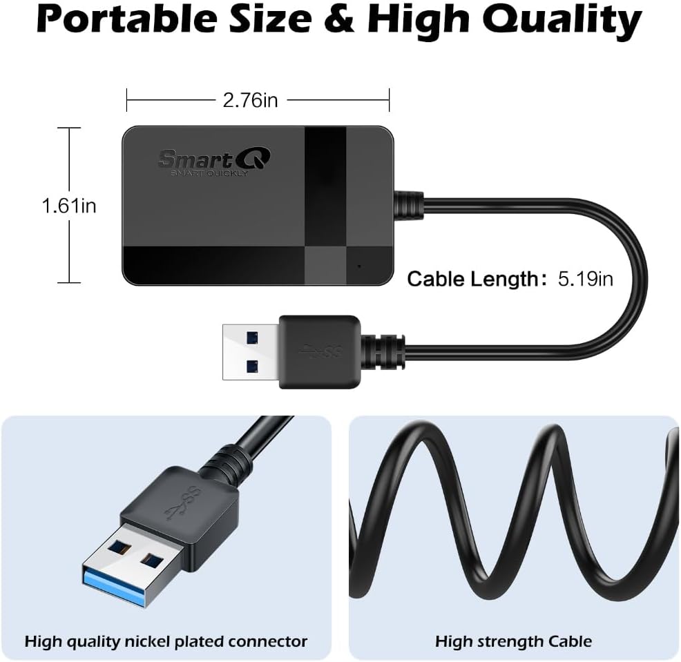 SmartQ C368 USB 3.0 Card Reader - Plug & Play, Compatible with Apple & Windows, Supports SD, Micro SD, MS, CF Cards