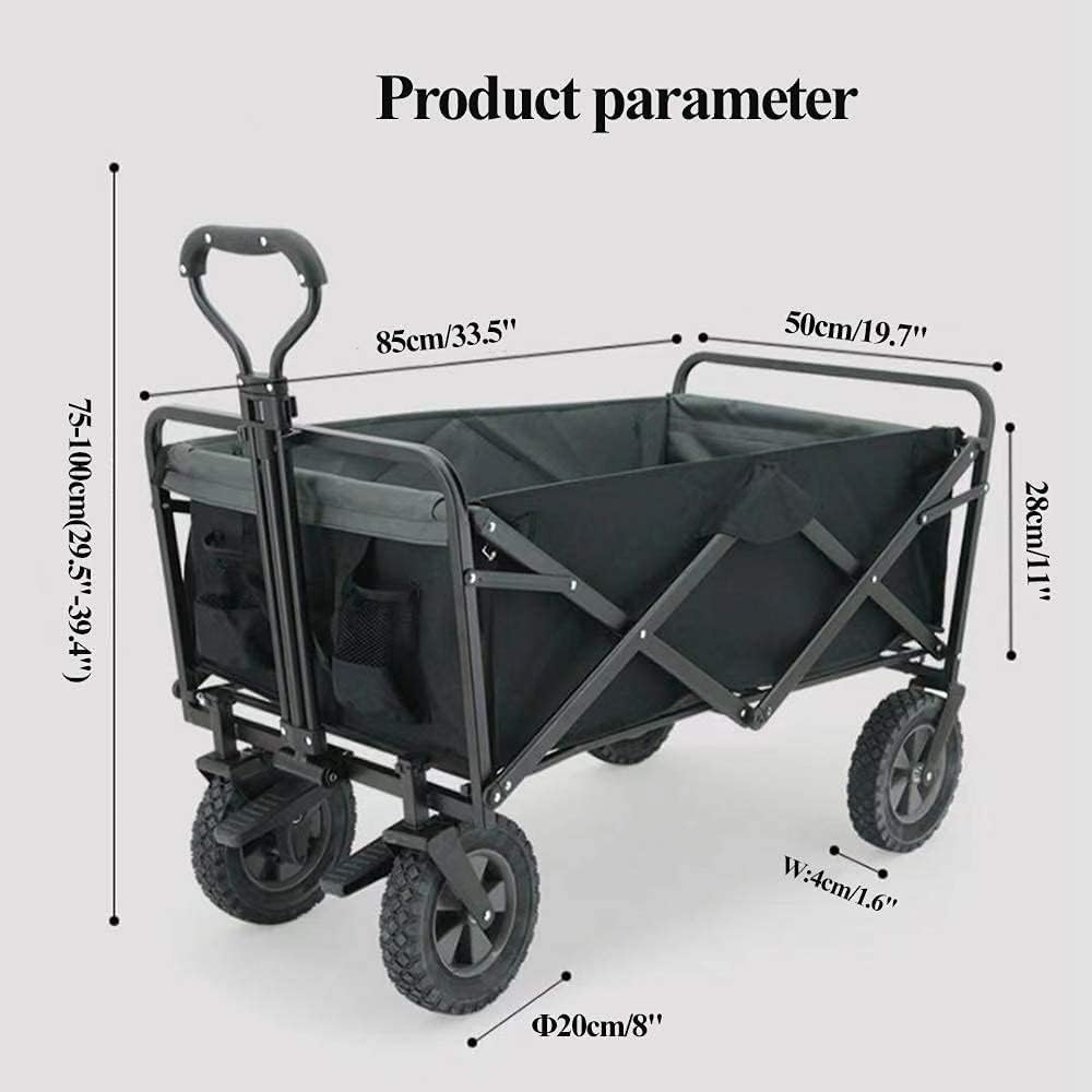 Handcart, Outdoor Multi-Function Wagon, Heavy-Duty Garden Portable Trolley, with 8 inch Rubber Wheels and Shelf, Suitable for Shopping and Picnic in The Park, Camping/Bla