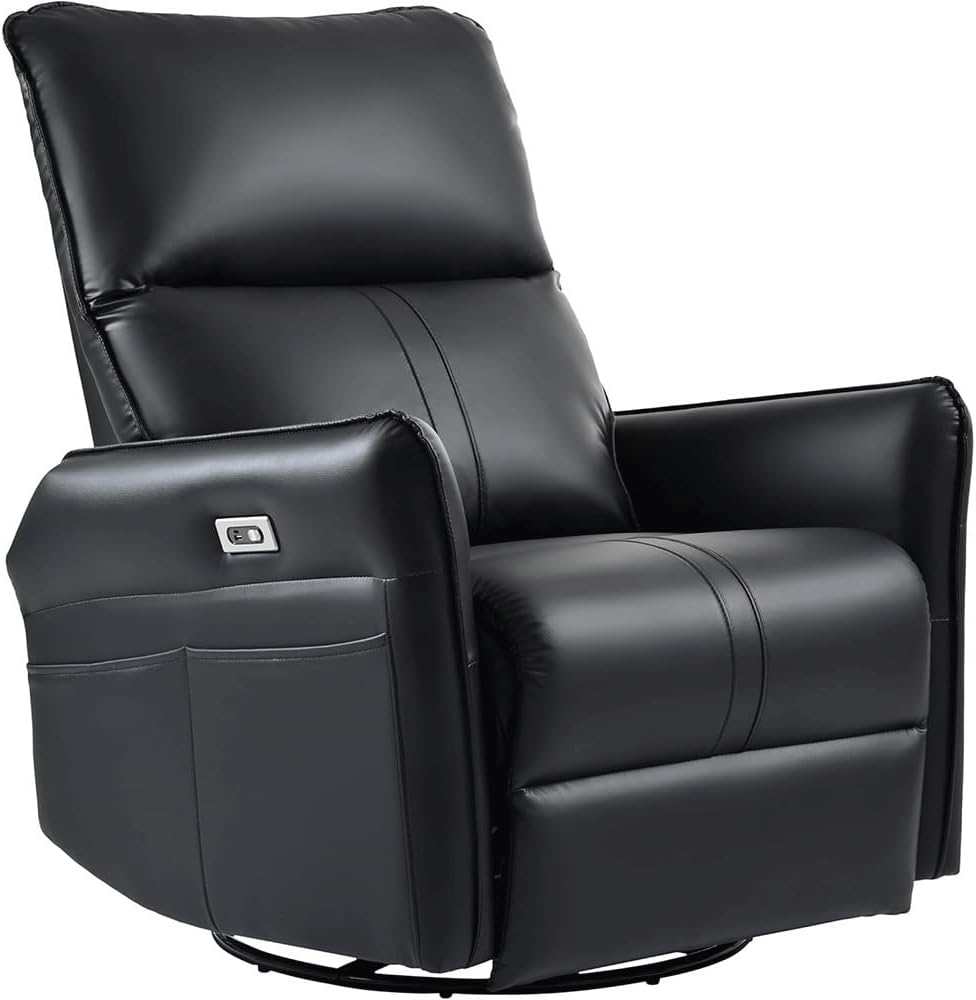 Power Swivel Rocker Recliner Chair with USB Ports, 270° Swivel Glider Recliner Chair for Small Spaces, Comfor Upholstered Electric Recliner Chair, Living Room Reclining Sofa
