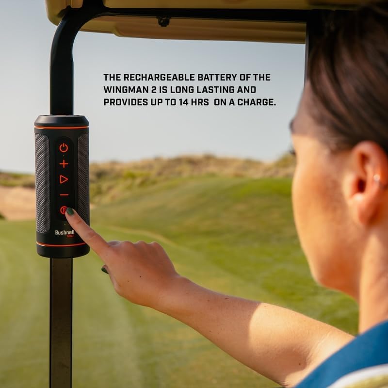 Bushnell Golf Wingman 2 GPS Bluetooth Speaker | Audible Distances, Magnetic Cart Mount, Custom Sound Bites, TWS Pairing & USB-C Charging