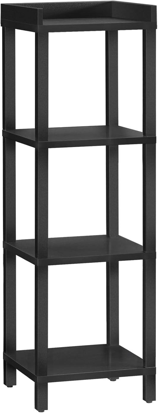HOOBRO Small Bookcase, Industrial Style Bookshelf for Narrow Spaces, 4-Tier Square Book Shelf Stand, Easy to Install, Wooden Storage Rack Display Shelf, Corner Shelf for Living Room, Black BK08CJ01