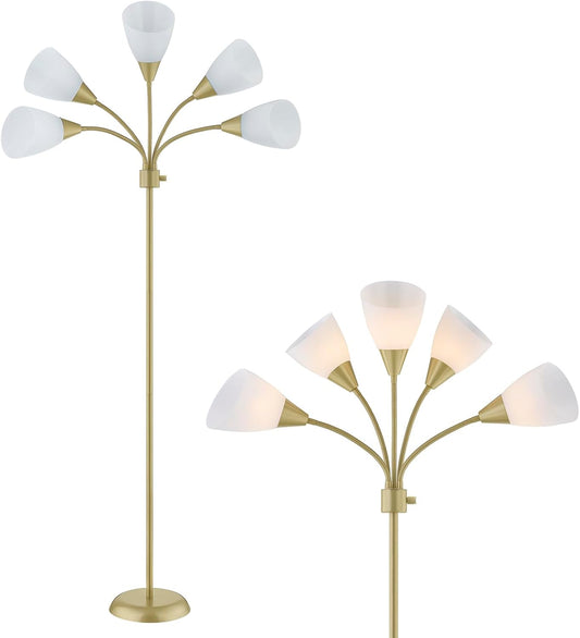Medusa Modern Decor Floor Lamp, Multi Head Adjustable Gooseneck Bright Light Lamps for Reading, White Shades Tall Standing Tree Floor Lamps for Living Room Bedroom Office Kids Classroom, Gold