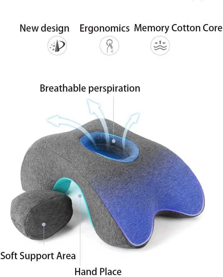 Fcare Desk Pillow for Napping, Travel Neck Pillow Memory Foam Wedge for Sleeping, Slow Rebound Back Pillow (Slightly Hard) for Slender Ladies & Teenagers, Comfortable Washable Velvet Cover
