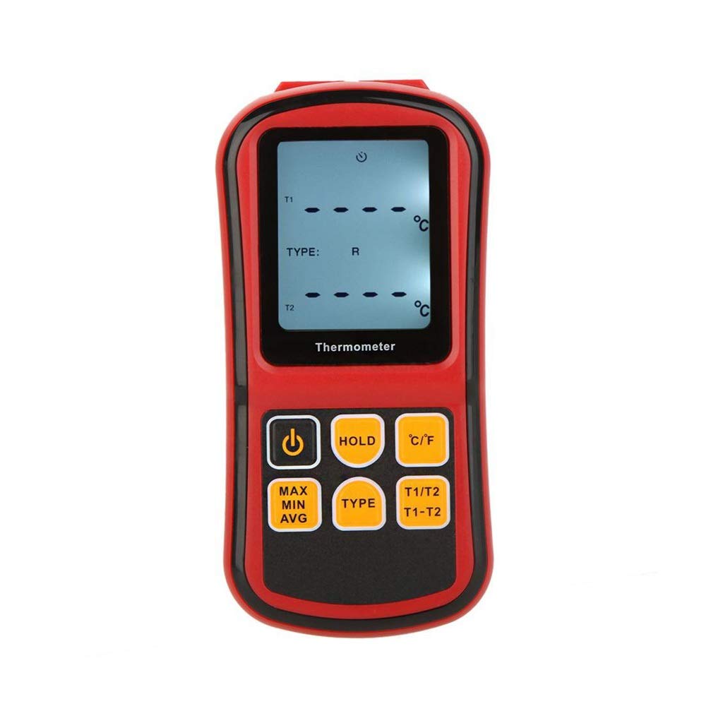 GM1312 Digital Thermometer Dual-Channel Temperature Diagnostic Tool Tester for K/J/T/E/R/S/N Thermocouple with LCD Backlight