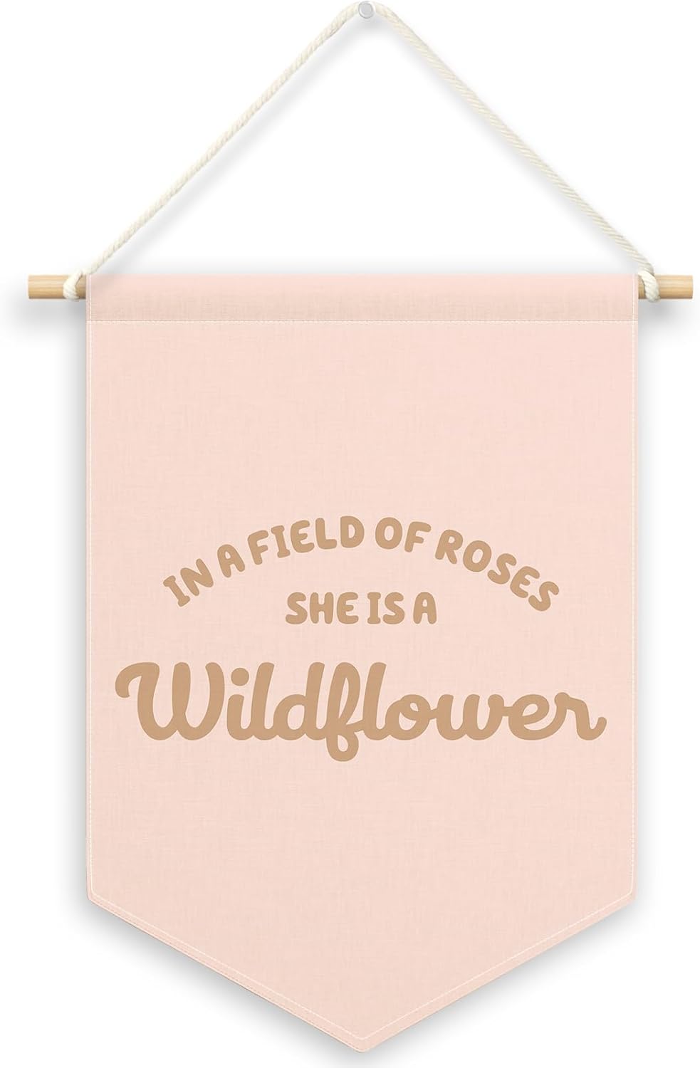 Pink Girls Banner Canvas, Inspirational Girly Kids Room Decor, She Is A Wildflower Pennant Flag Sign Hanging, Nursery Boho Wall Art Gifts for Toddler Room Playroom Baby Shower Decor 11x15in