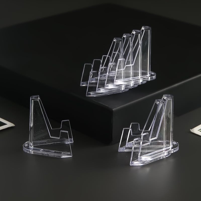 10Pcs Mini Acrylic Display Easel Stands, Acrylic Clear Coin Stands, Clear Card and Coin Holders for Collectibles
