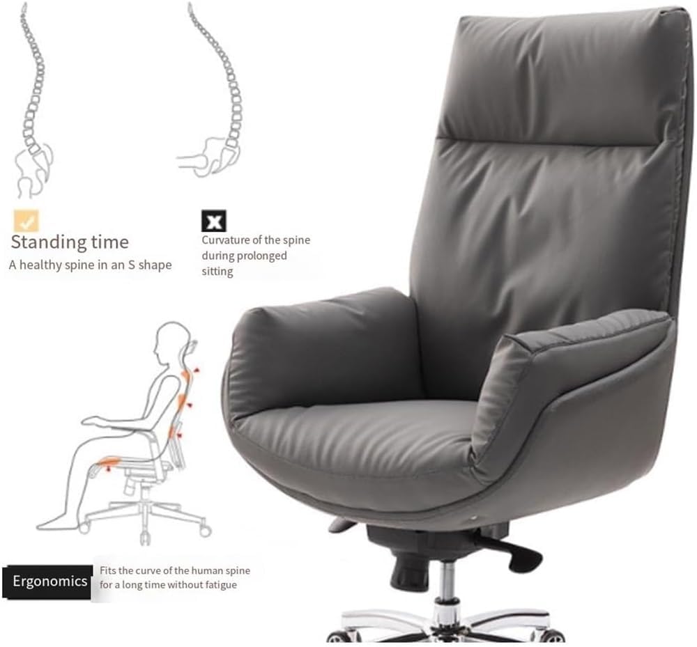 Minimalist Modern Office Chair with Leather Upholstery and Adjustable Height Commercial Grade Office Chair Soft Padded Comfortable Swivel Chair with Arms for Home Office and Study Room Reading Room