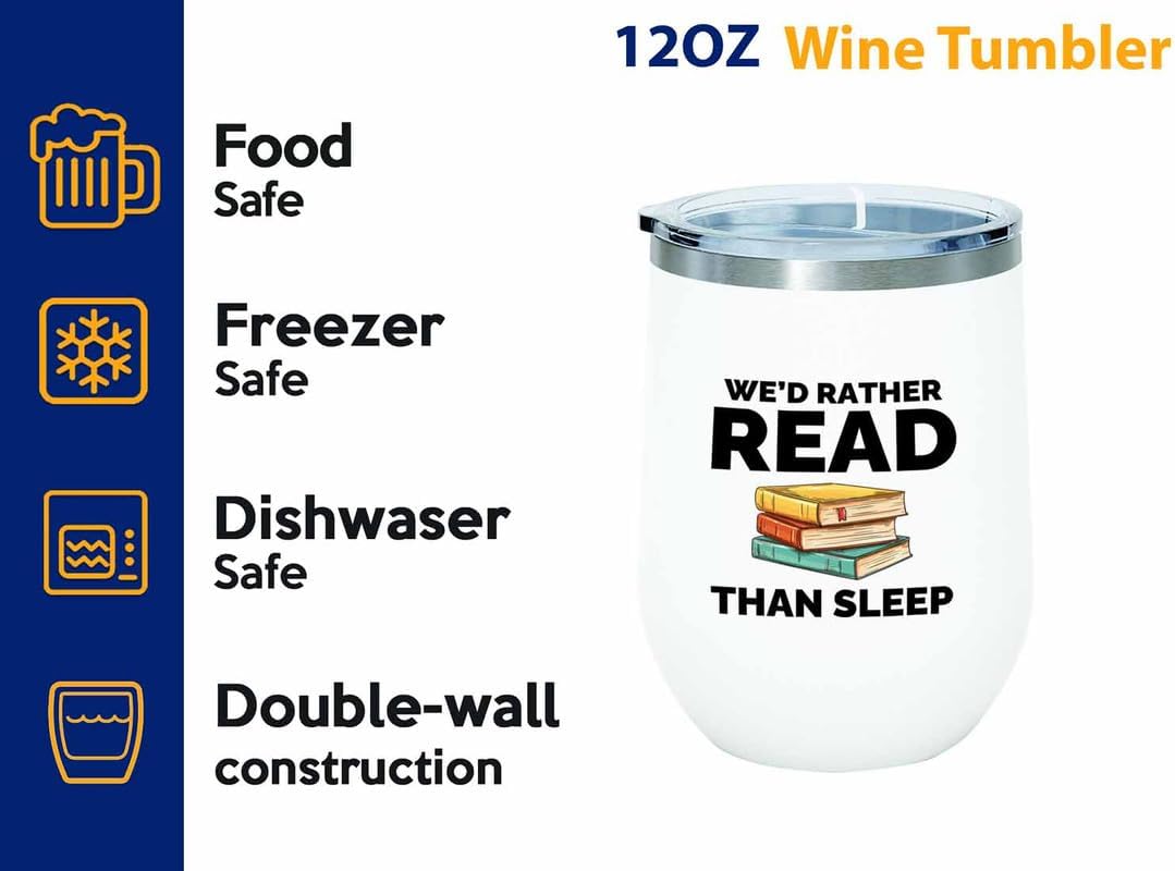 Book Lover White Edition Wine Tumbler 12oz - Read than sleep - Gift For Poets Bookish People Bibliophile Librarian Book Club Reader