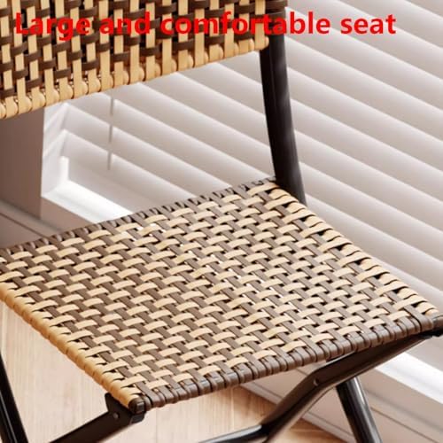Mid-Century Vintage Folding Chair, PE Rattan Backrest Seat Sturdy Carbon Steel Frame Traditional Bohemian Classic Chairsscandinavian Office Chair No Assembly(Multi-Colored,33