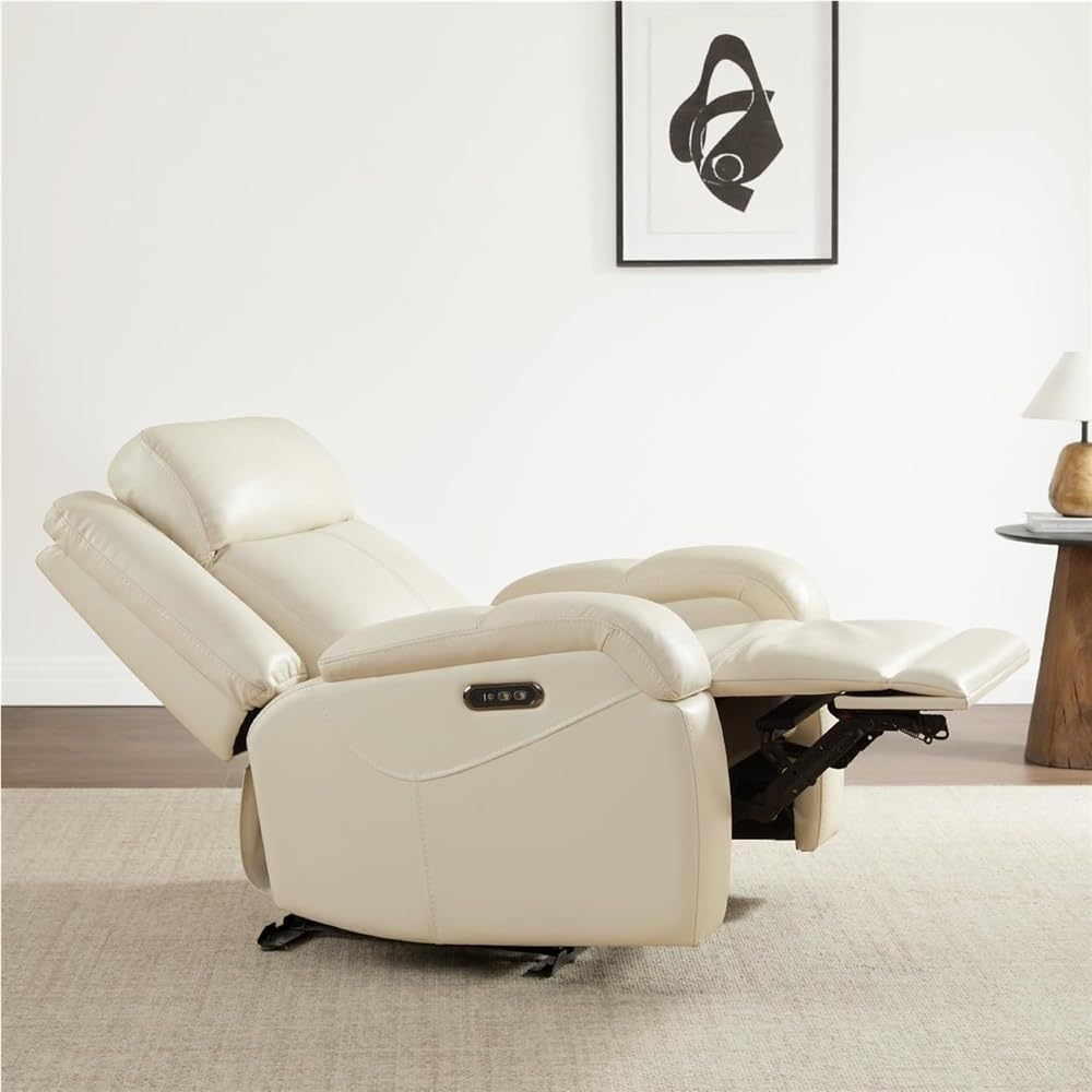 Leather Power Recliner Chair for Adults, Modern Electric Recliner Sofa with Power Headrest and USB Charging Ports, Comfortable Home Theater Recliner Chair for Living Room