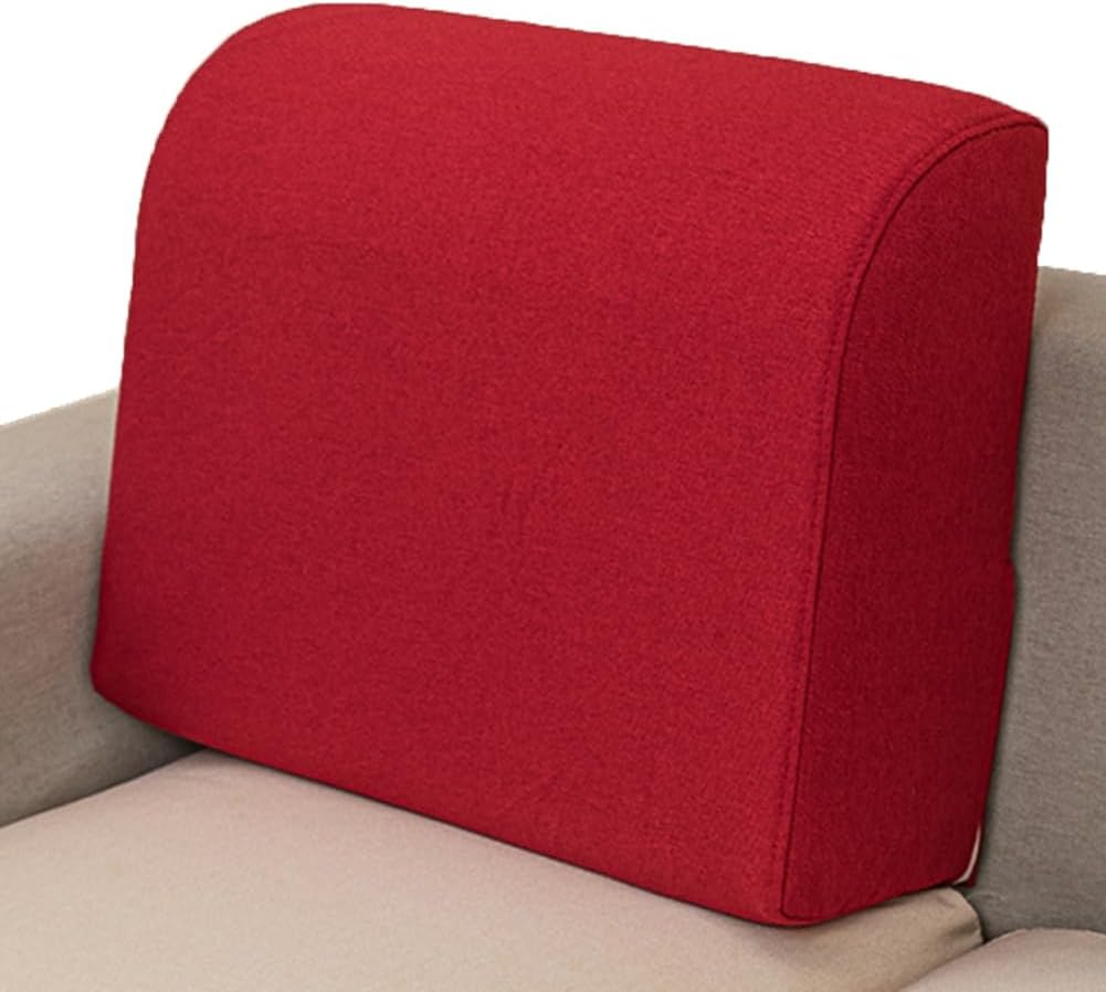 Cotton Linen Sofa Lumbar Pillows Washable Bed Backrest Reading Pillow Sponge Sofa Ergonomic Back Waist Cushion (Red, 50×45×10cm/19.7"×17.7"×3.94")