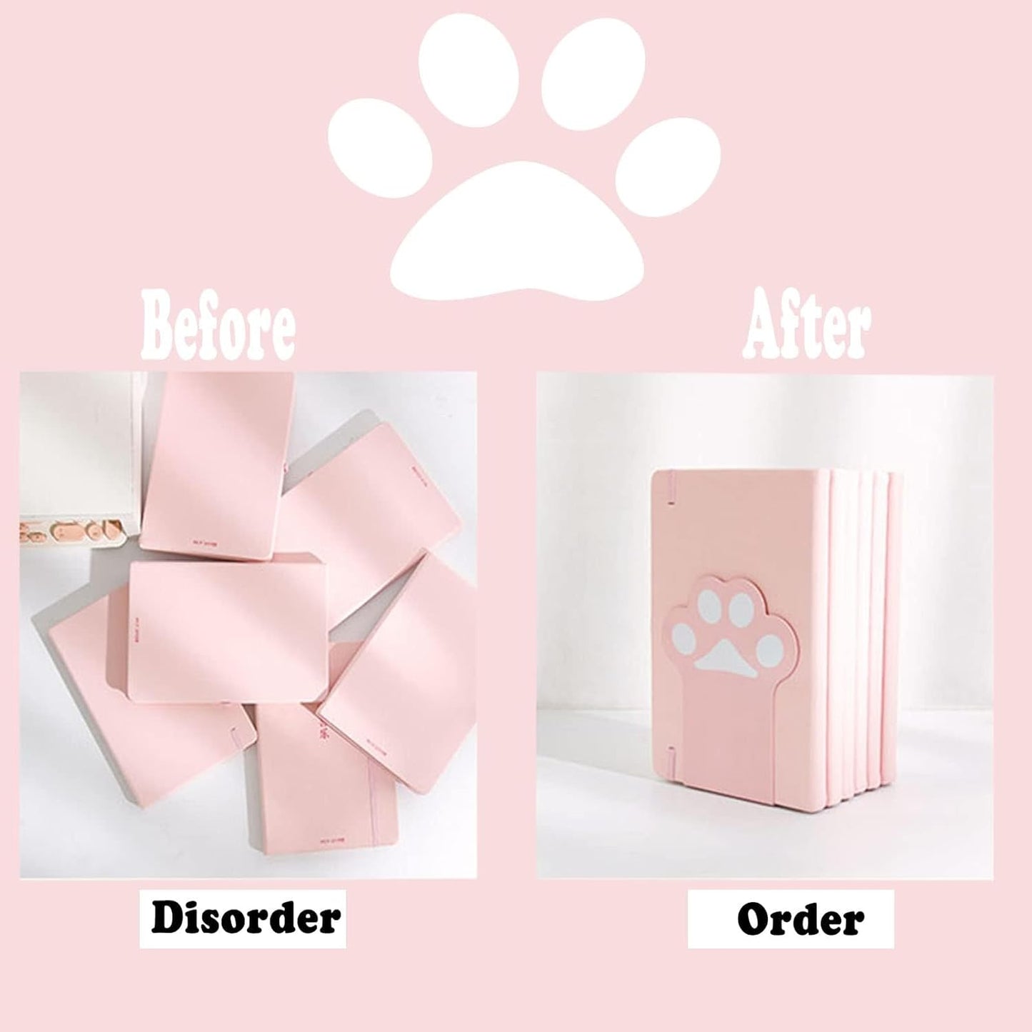 2 Sets Cat Paw Metal Bookends Cute Desktop Bookshelf Sturdy Cartoon Bookshelf for Home and Office Decoration