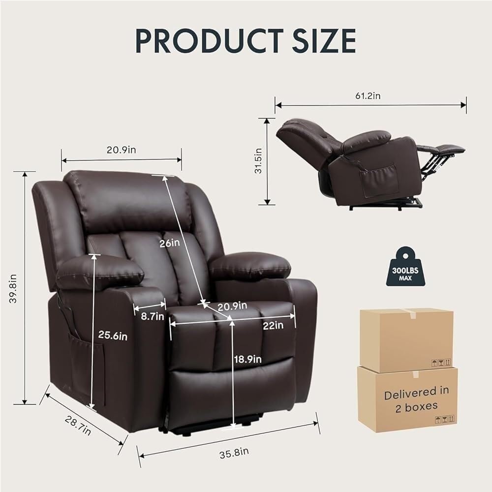 Living Room Adjustable Faux Leather Power Recliner Chair with USB Ports Massage Heat Cup Holders