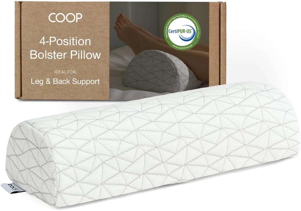 Coop Home Goods Four Position Adjustable Support Pillow, 21 x 8 Half-Moon Shape with Memory Foam Insert, Wedge Pillow for Knee, Leg, Neck, Lumbar and Pressure Points Support