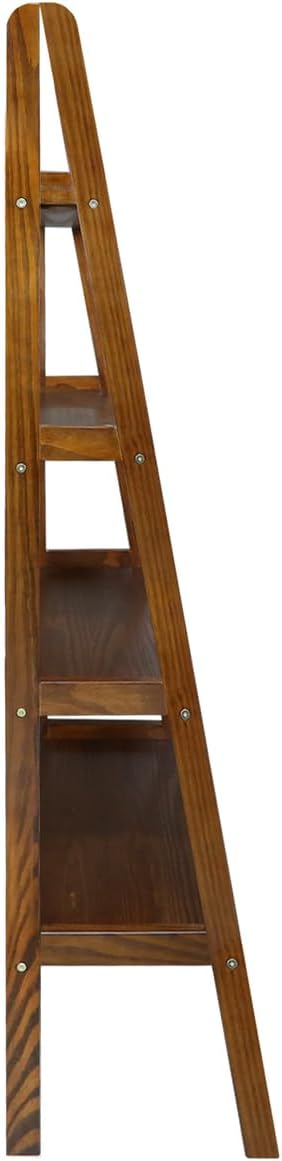 Casual Home 100% Solid Wood 4-Shelf Ladder Bookcase, Standard, 60" H, Warm Brown