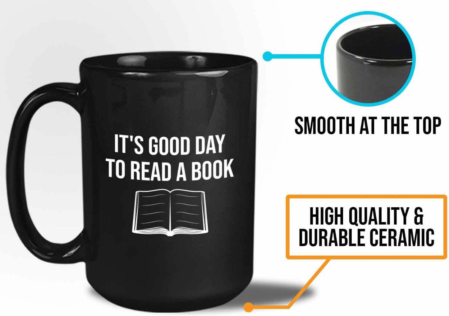 Bubble Hugs Writer Coffee Mug 15oz Black - It's good Day to read a book - Reading Book Lover for Bookworm Bibliophile Librarians Author Readers Bookish