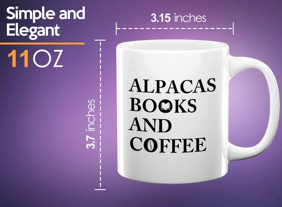 Book Lovers Coffee Mug 11oz White - Alpacas Books And Coffee - Animal Lovers Caffeine Addict Bookworm Readers Novel Camelid Mammal Llamas