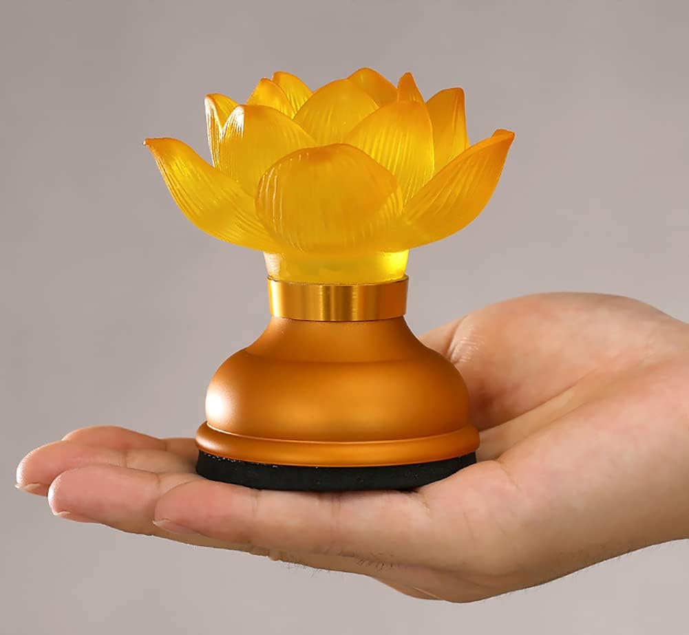 1Pair - LED Glazed Lotus Buddhist Lamp, Light offering Before Buddha, USB Rechargeable Lotus Light, Temple Decoration & Faith Supplies - 3.5 inches