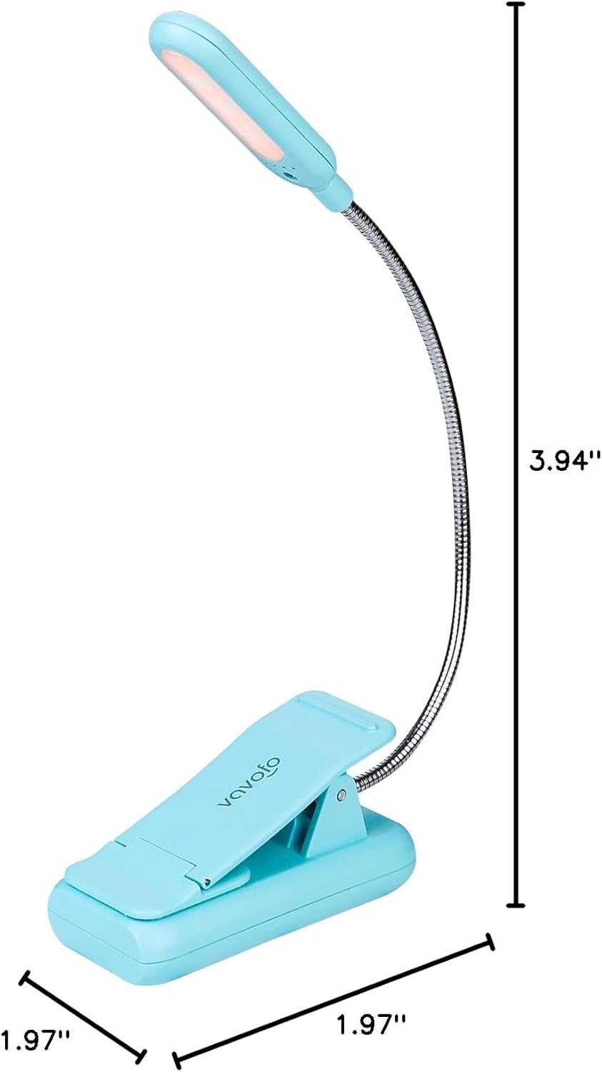 VAVOFO Rechargeable Book Light, Blue Light Blocking, Amber 1600K Clip On Reading Light, Eye Care 7 LEDs Kids Book Light for Reading in Bed with Power Indicator for Bookworms (Mint Blue)