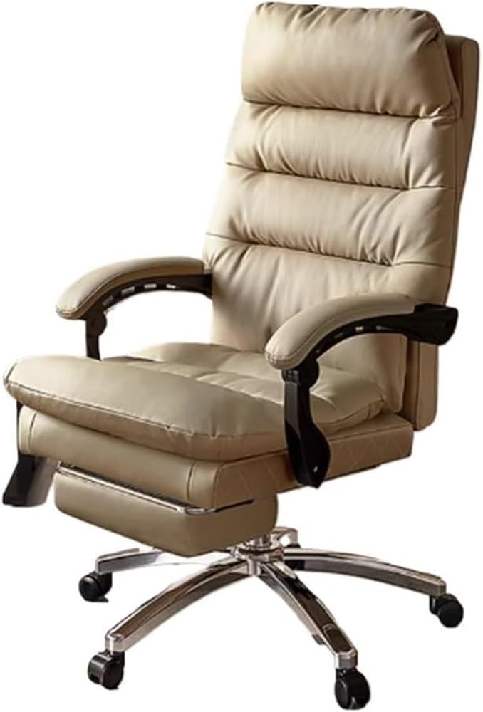 Genuine Leather Office Chair with Adjustable Height Ergonomic Design Reclining Gaming Sofa Style Chairs for Meeting Room Lunch Break Reading Napping and Work