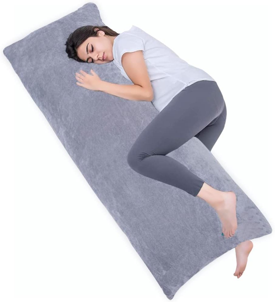 Full Body Pillow for Adults, Long Sleeping, Big Pillows Bed, Firm Large with Velvet Cover, 20x54 Inches (Dark Grey)