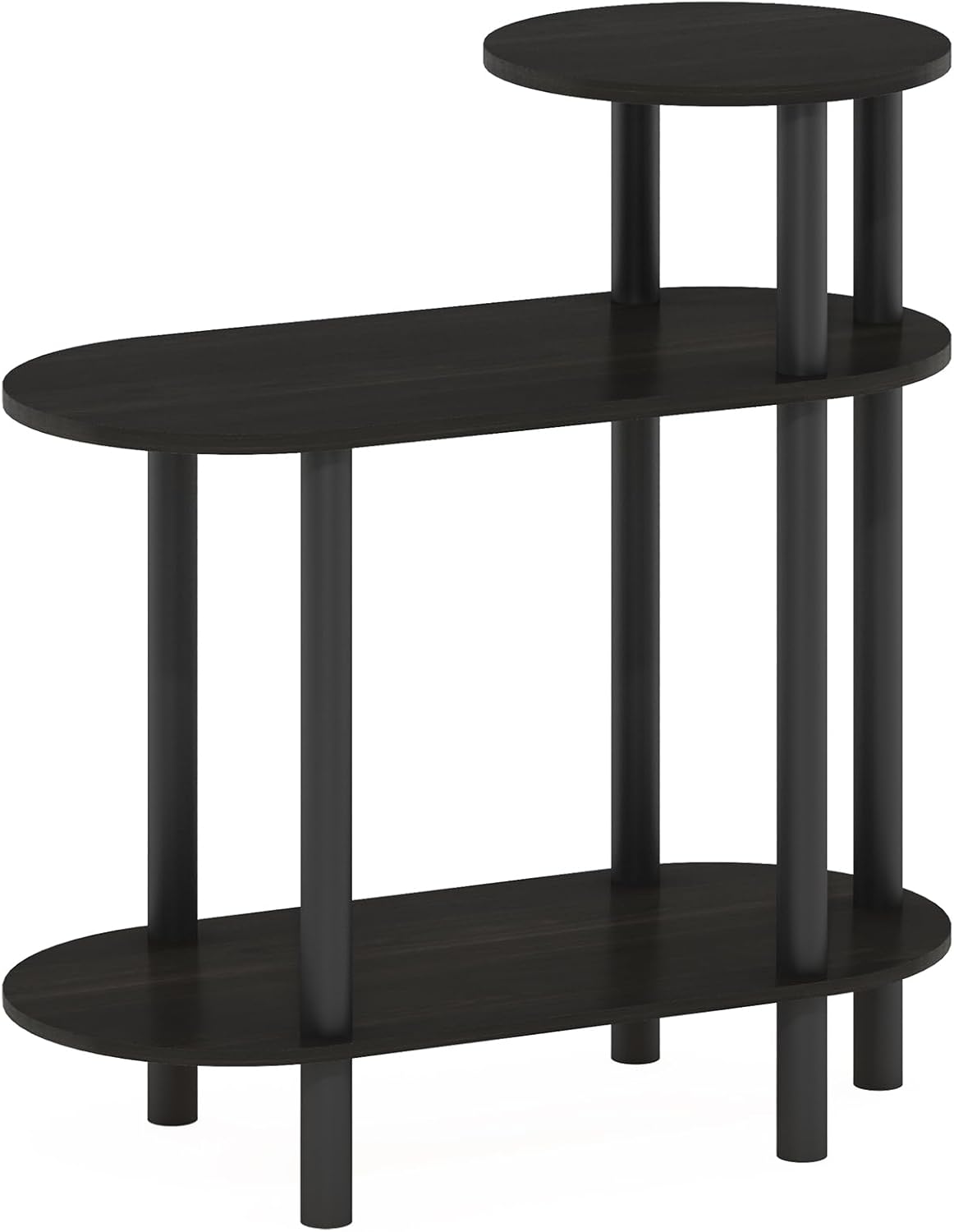 Furinno Turn-N-Tube Side Table, 3-Tier Oval Sofa End Table with Open Shelf, Toolless Assembly Night Stand, Bedside Table, for Living Room, Bedroom, Dark Espresso